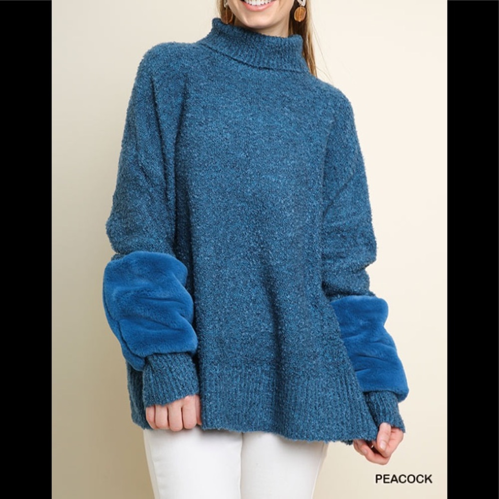 Umgee peacock blue turtleneck pullover sweater NWT